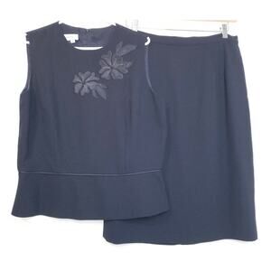 D Morgan 2 Piece Black Suit Set Skirt & Sleeveless Top Floral Embellished Sz 16